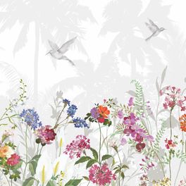 Большое панно "Tropical Meadow" арт.ETD2 001, из коллекции Etude, на стену с изображением  ярких тропических цветов, купить в интернет-магазине, обои для кабинета